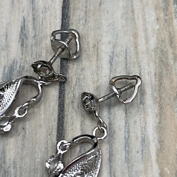 ⭐️Vintage AmLee Sterling Silver rhinestone filigree necklace & earrings set